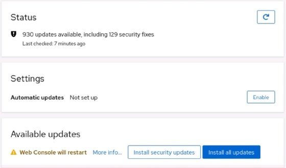Image of the software updates console in Cockpit for Linux