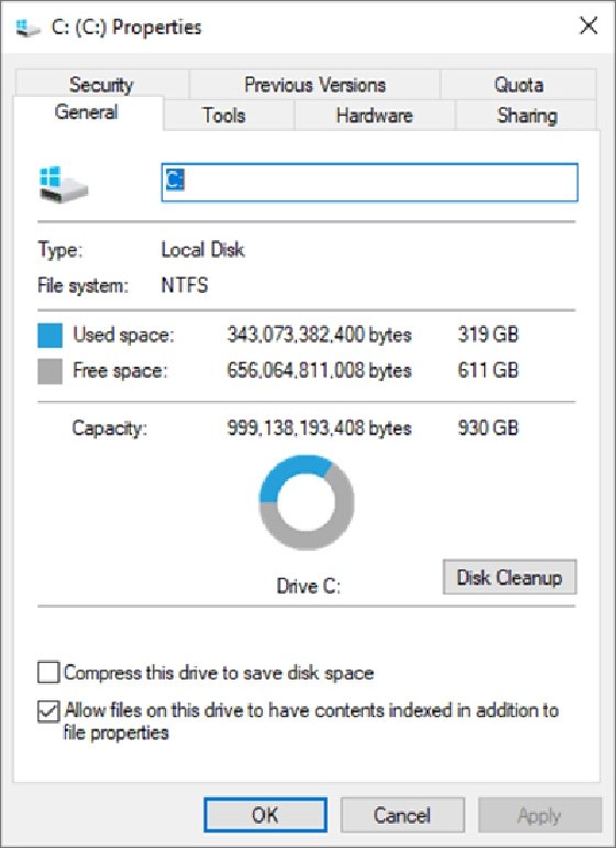 Screenshot of the properties sheet for a Windows disk