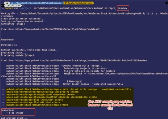 Screenshot of .NET being used to run the project in preview