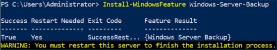 Windows Server Backup installation cmdlet in PowerShell.