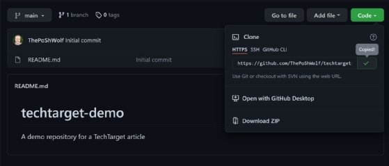 Screenshot showing the URL copied successfully