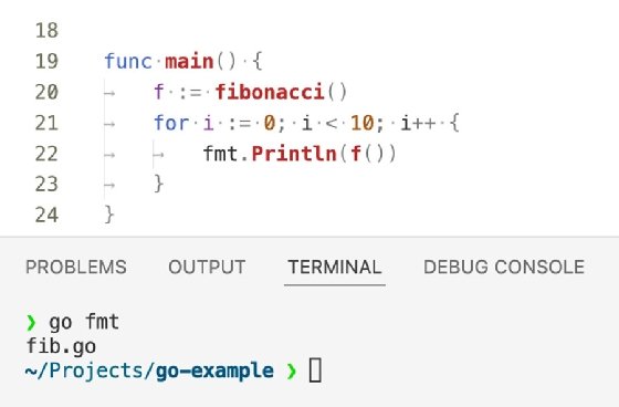 Screenshot of the main function's new format in Go