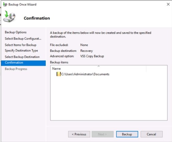 Confirmation window for Backup Once selection.