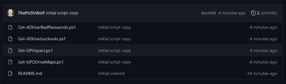 Screenshot of the GitHub repository page showing scripts and update timestamps