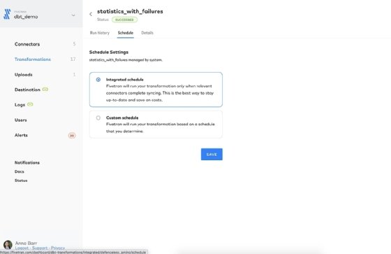 Screenshot of new dbt Core for Fivetran data integration platform