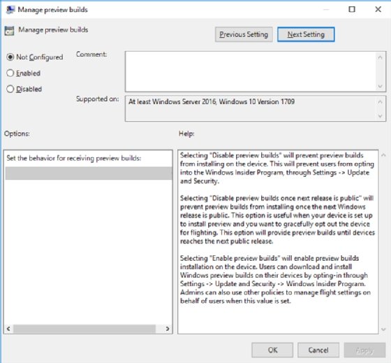 Windows 10 preview build management