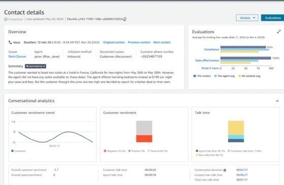 An example of an AWS Amazon Connect contact center agent post-call evaluation.
