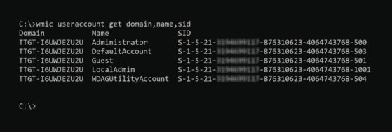 wmic retrieves SIDs for Windows accounts