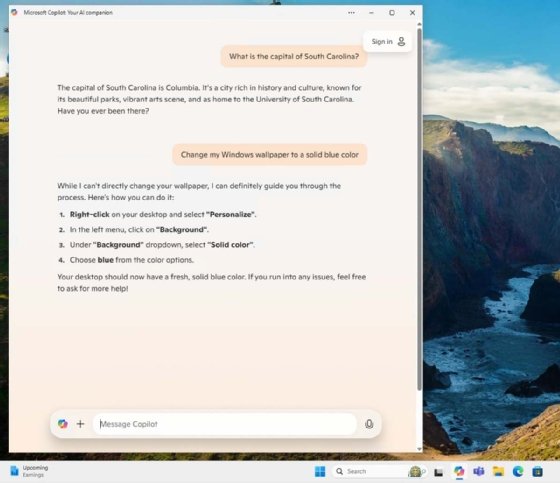 A screenshot of Copilot in Windows 11 answering a prompt.