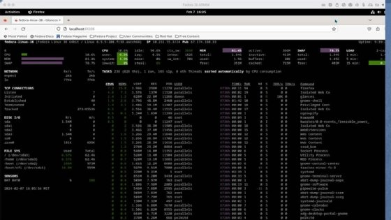 Example of how to access Glances using a web browser.