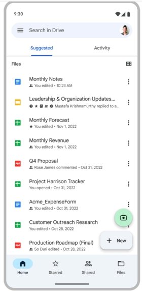This image shows the Google Drive mobile app interface on a smartphone.
