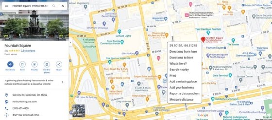 Screenshot of Google Maps GPS coordinates functionality