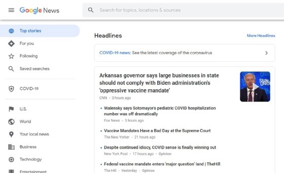 Google News content aggregation