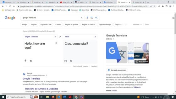 Screenshot showing Google Translate in the web browser.