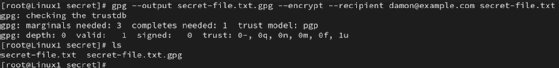 Screenshot of using GPG for asymmetric encryption.
