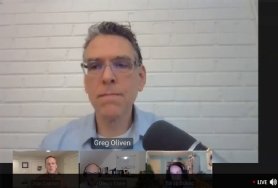 Screenshot of Greg Oliven, CTO of Polygon Research, on video during a webinar.