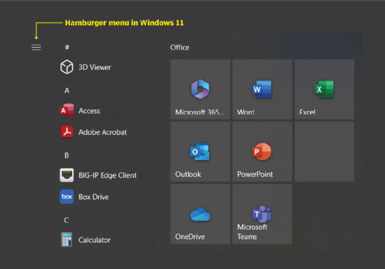 hamburger icon in Windows 11