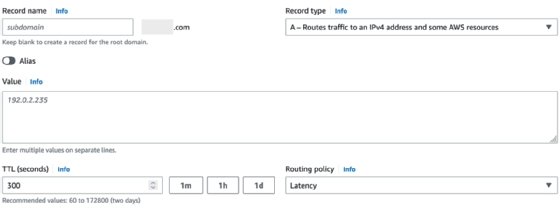 Screenshot of Hosted Zone required fields.