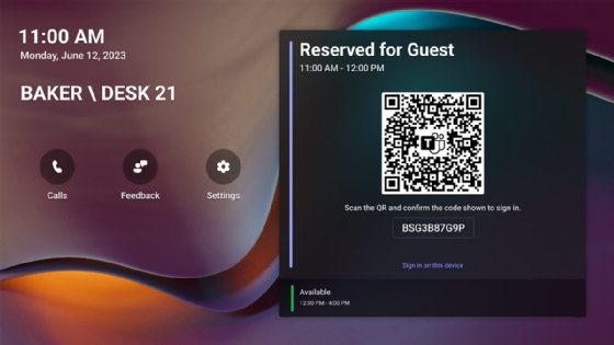 Screenshot of QR code sign-in for office workers to sync their personal Microsoft Teams accounts with shared company devices.