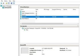 A screenshot of Hyper-V Manager with multiple virtual machines running.