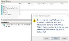 A screenshot of a message asking if the admin wants to revert the virtual machine to a previous point.