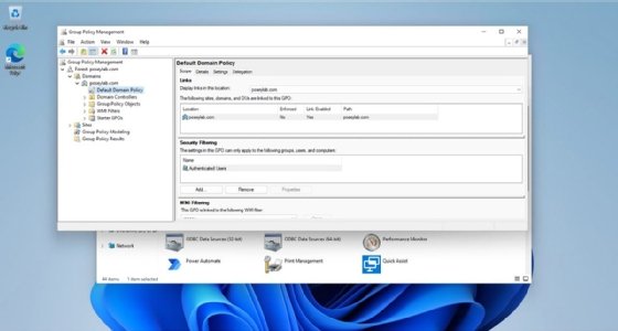 Visual showing the default Domain Group Policy in the native Group Policy Management tool.