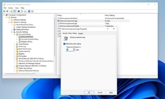 Visual showing the domain-level Group Policy setting for password age.