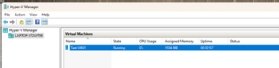 The Hyper-V Manager interface with one VM that administrators can manage. 