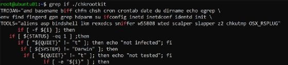 The screenshot shows the output of running a Bash command to search a script file for all instances of the string 'if' using grep.