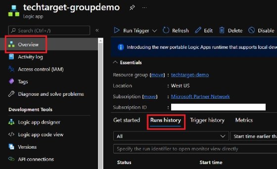 Azure Logic Runs history