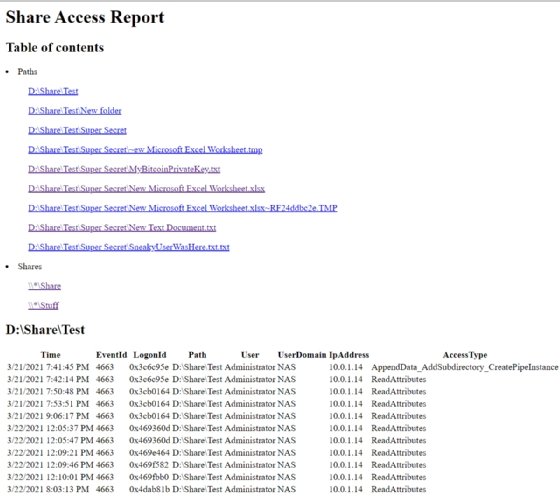 HTML file server report
