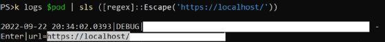 The screenshot shows an example of using regular expressions to search for a target string in log output.
