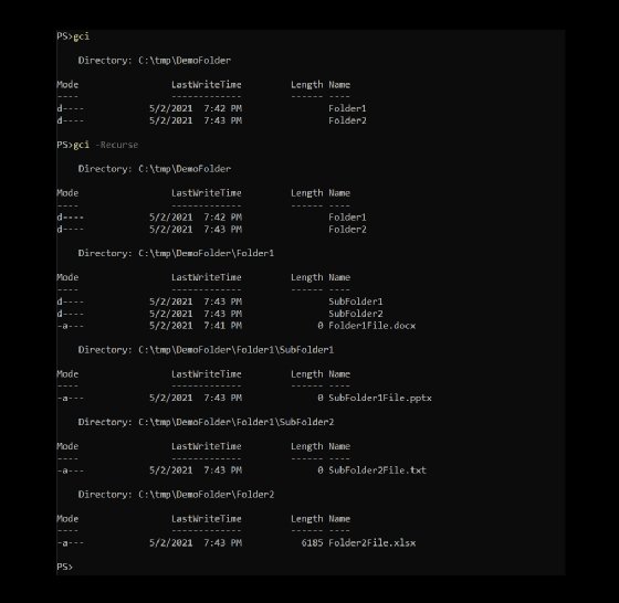 List of subfolders with files