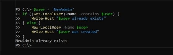 Example screenshot showing the PowerShell NewAdmin confirmation output.