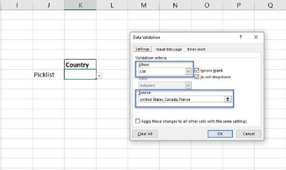 A hardcoded list of countries