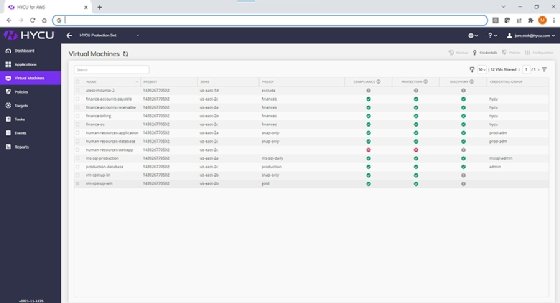 Screenshot of HYCU Protégé for AWS