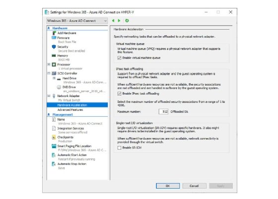 Screenshot showing how to disable VM queue in Hyper-V