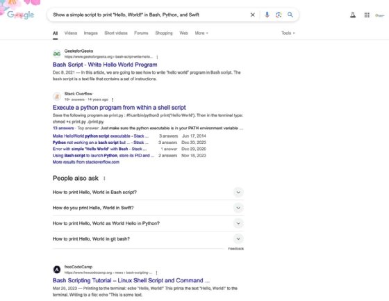 Screenshot of Google search results for writing 