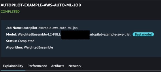 Screenshot of a specific autopilot example trial for Amazon SageMaker Autopilot