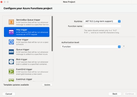 Use the default HTTP trigger template for Azure Functions