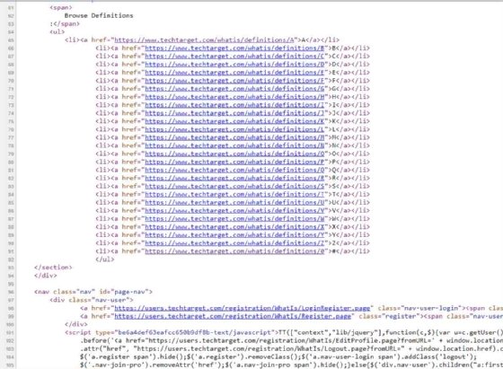 Screenshot of Whatis.com source code.