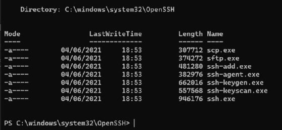 The image displays a list of files located in \Windows\System32\OpenSSH.