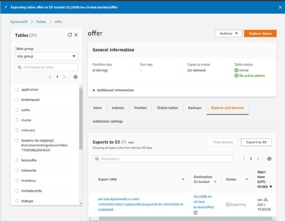 Monitor the export with DynamoDB console