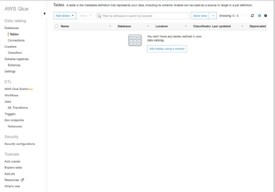 Add table using crawler