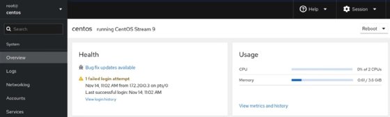 Image of Cockpit graphical user interface homepage