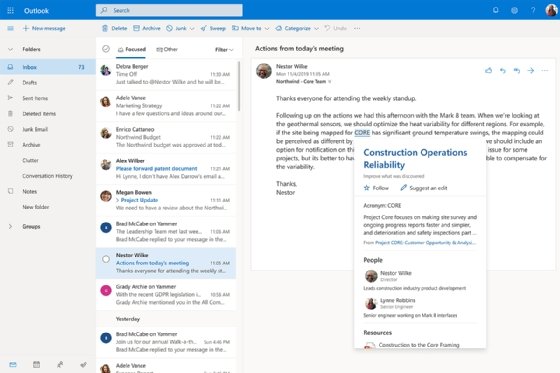 Image of an Outlook inbox with preview reading pane.