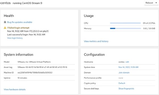 Image of Cockpit overview console for Linux