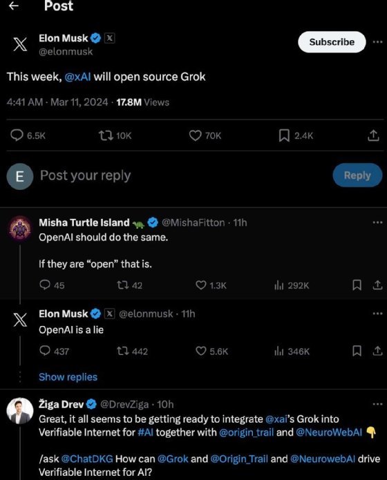 Screenshot of Musk's announcement