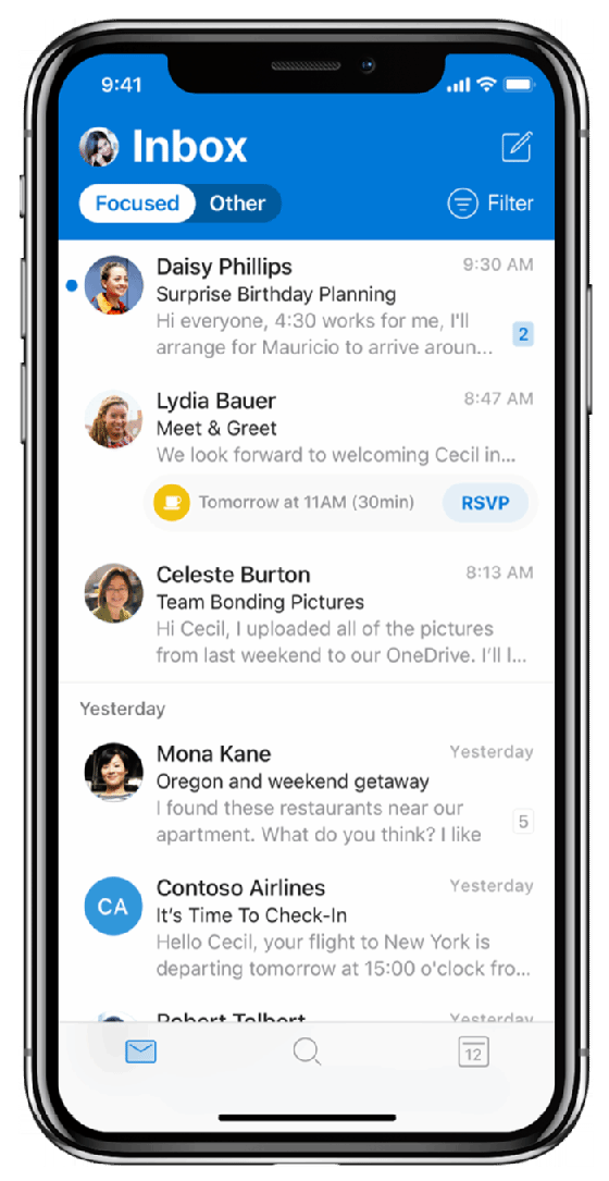 Image of the mobile version of Outlook.