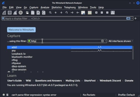 Wireshark capture filter.